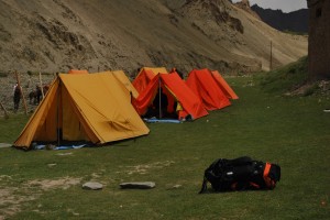 The campsite before Rumbak with tents pitched in